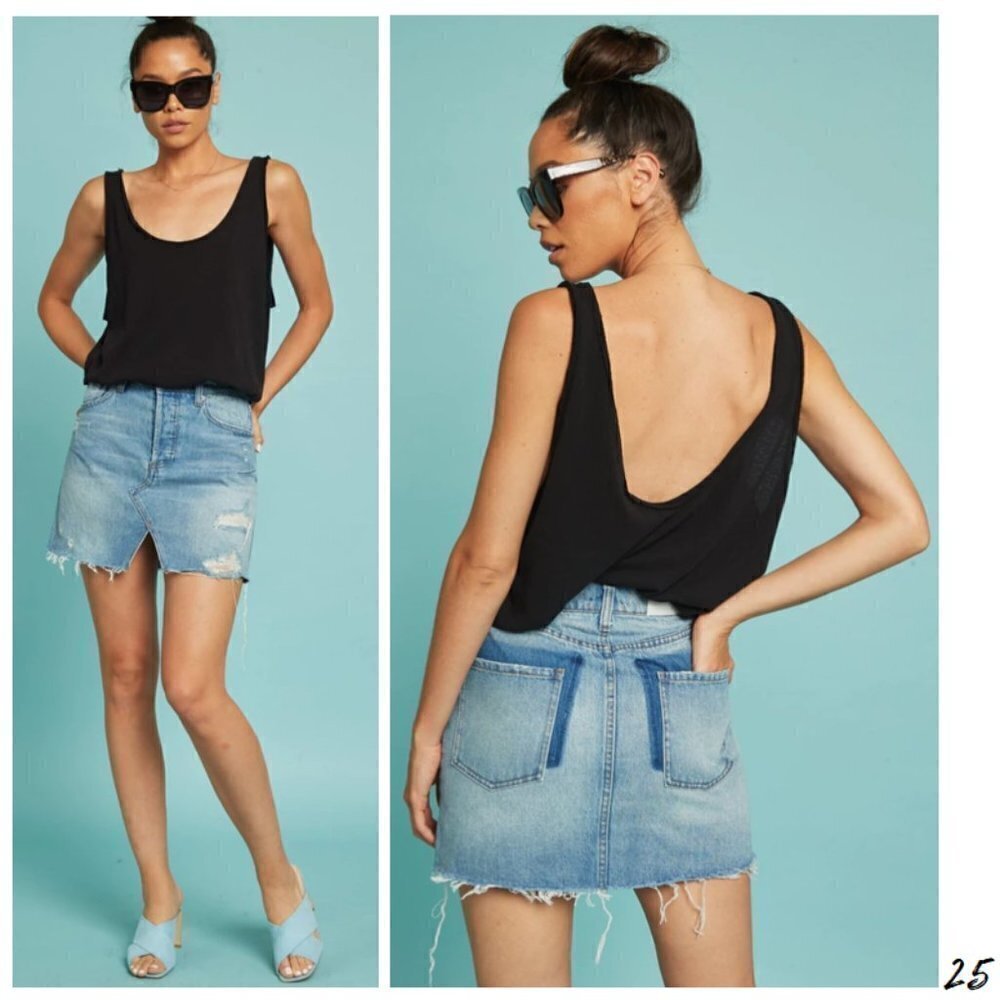 Distressed denim skirt